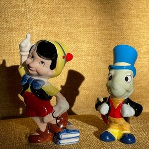 PINOCCHIO + JIMINY CRICKET CERAMIC FIGURINE BUNDLE -
DISNEY JAPAN 1960'S